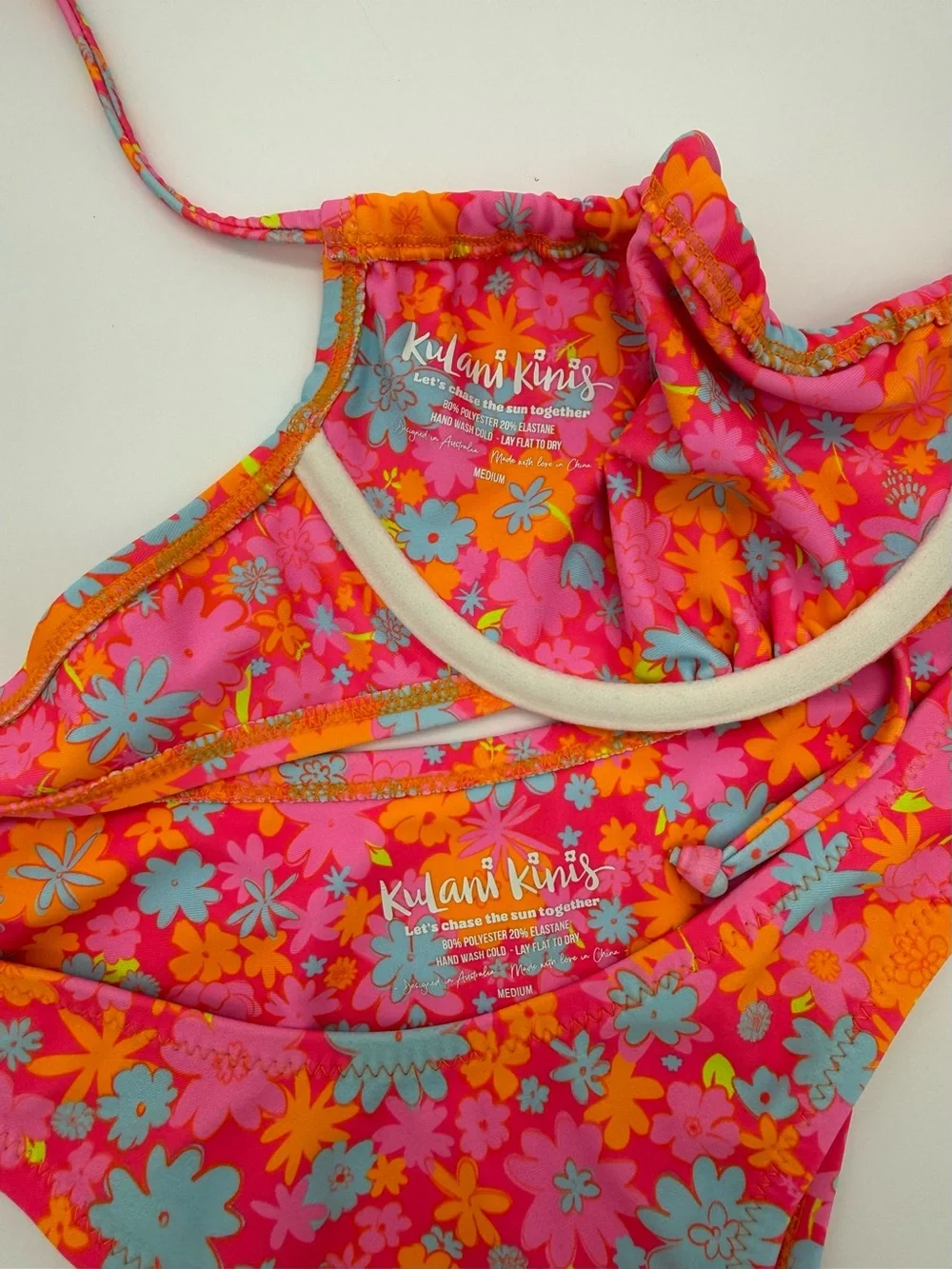 Kulani Kinis Pink Floral Two-Piece Bikini with Orange & Light Blue Accents